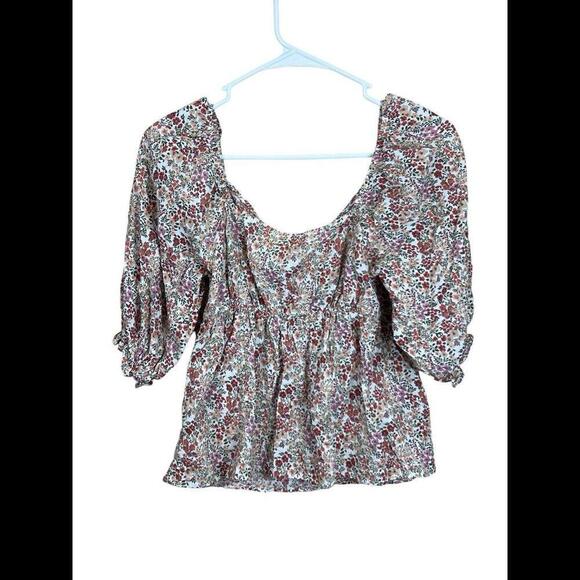Everly Size Small Floral 3/4 Sleeve V Neck Shirt Puff Sleeve Boho‎ - Picture 2 of 5